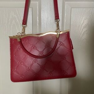Chic Red Shoulder Bag with Heart and Cherry 🍒 Embossing
